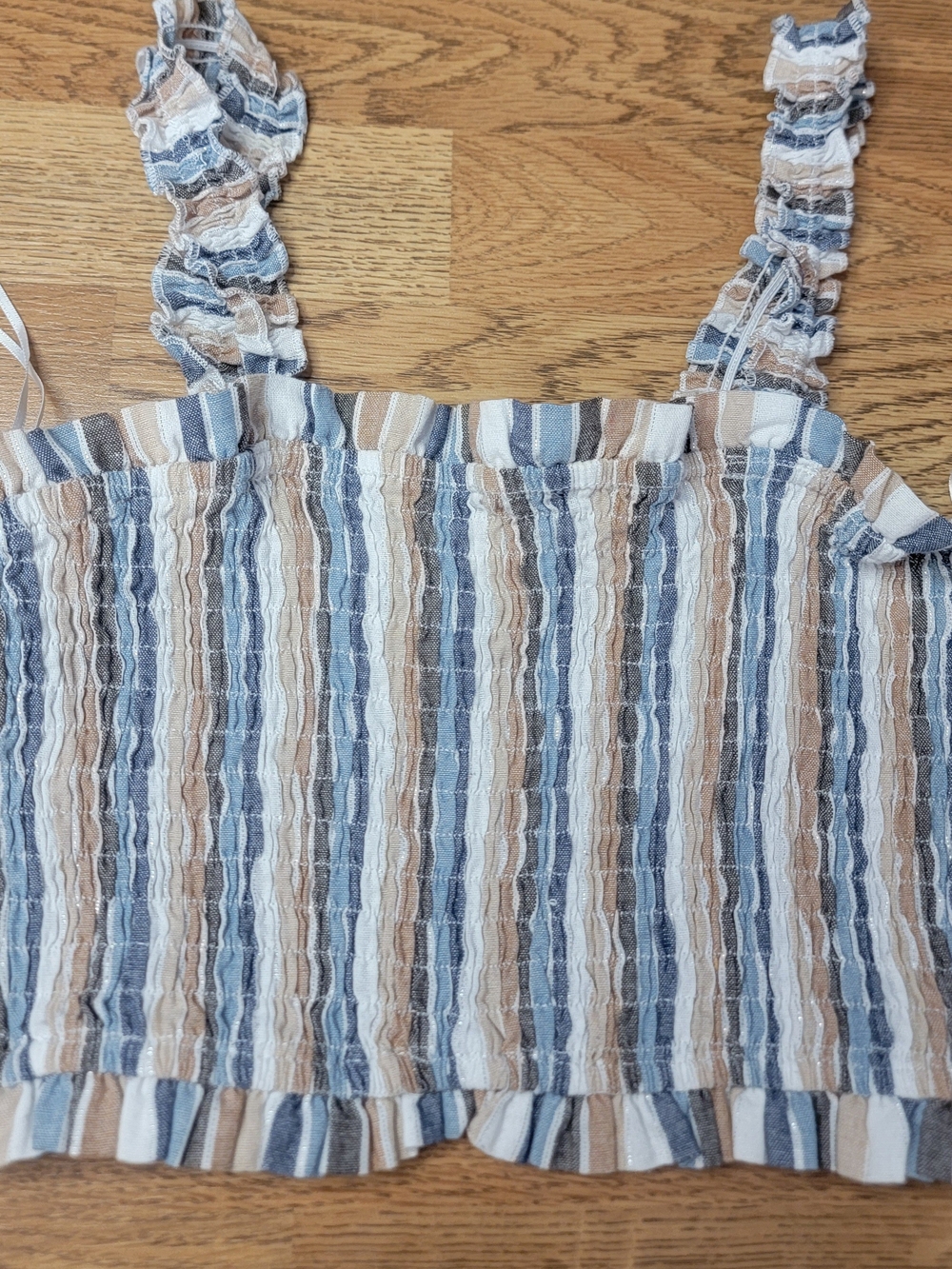 Altar'd State Blue, White & Tan Striped Smocked Tank